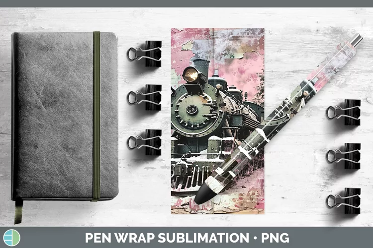 Vintage Pink Christmas Train Pen Wrap Sublimation Pen Design