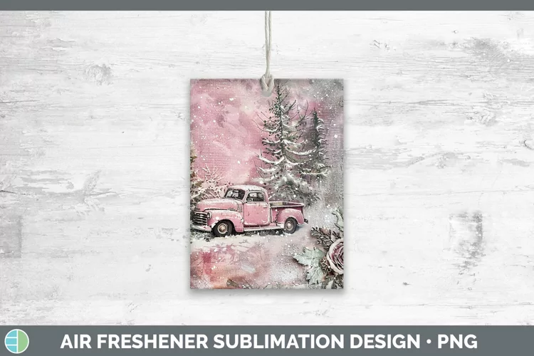 Vintage Pink Christmas Vintage Truck Air Freshener Sublimati