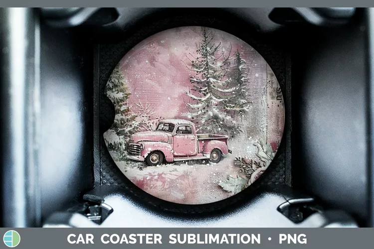 Vintage Pink Christmas Vintage Truck Car Coaster Sublimation