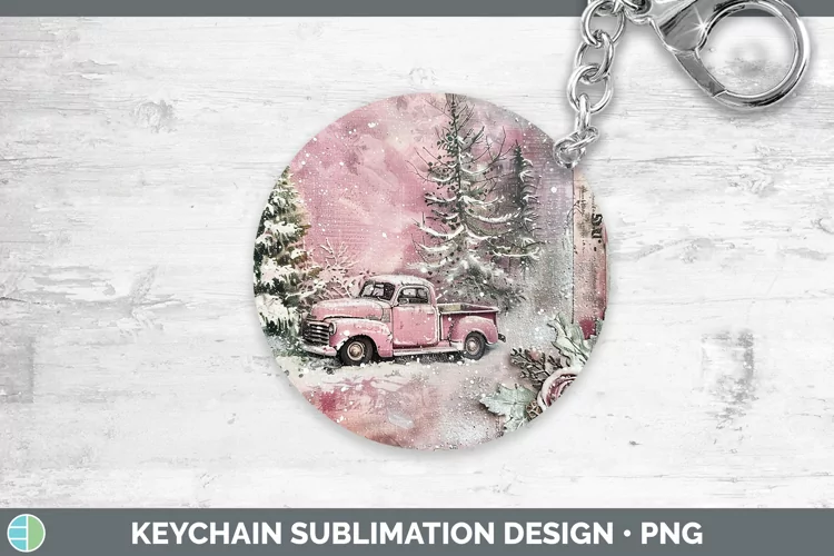 Vintage Pink Christmas Vintage Truck Keychain Sublimation Ke