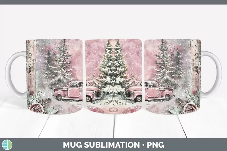 Vintage Pink Christmas Vintage Truck Mug Wrap Sublimation Co