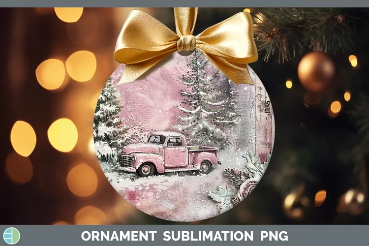 Vintage Pink Christmas Vintage Truck Ornament Sublimation Ba