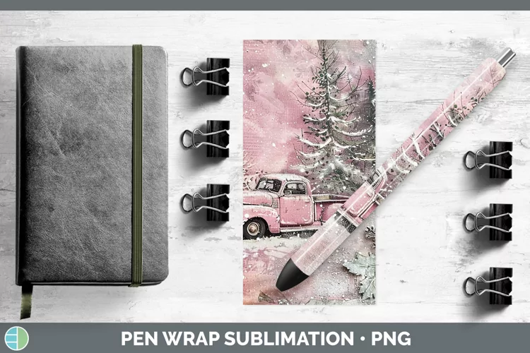 Vintage Pink Christmas Vintage Truck Pen Wrap Sublimation Ep