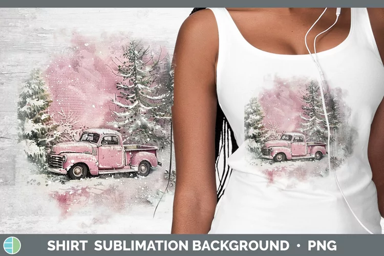 Vintage Pink Christmas Vintage Truck Shirt Sublimation Subli