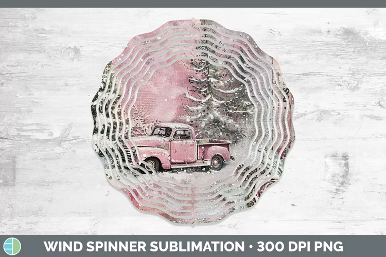 Vintage Pink Christmas Vintage Truck Wind Spinner Sublimatio