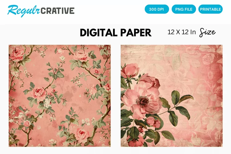 Vintage Pink Floral Seamless Digital Paper