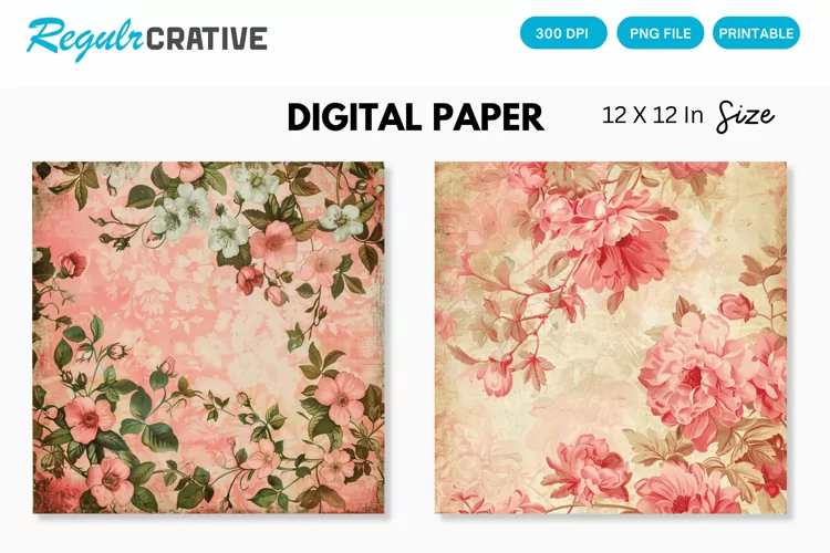 Vintage Pink Floral Seamless Digital Paper