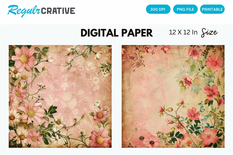 Vintage Pink Floral Seamless Digital Paper