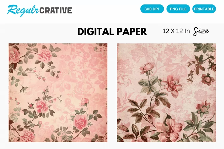 Vintage Pink Floral Seamless Digital Paper