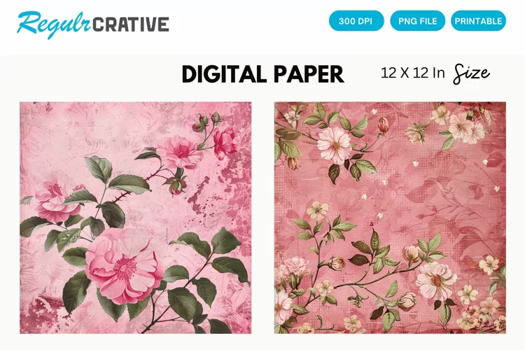 Vintage Pink Floral Seamless Digital Paper