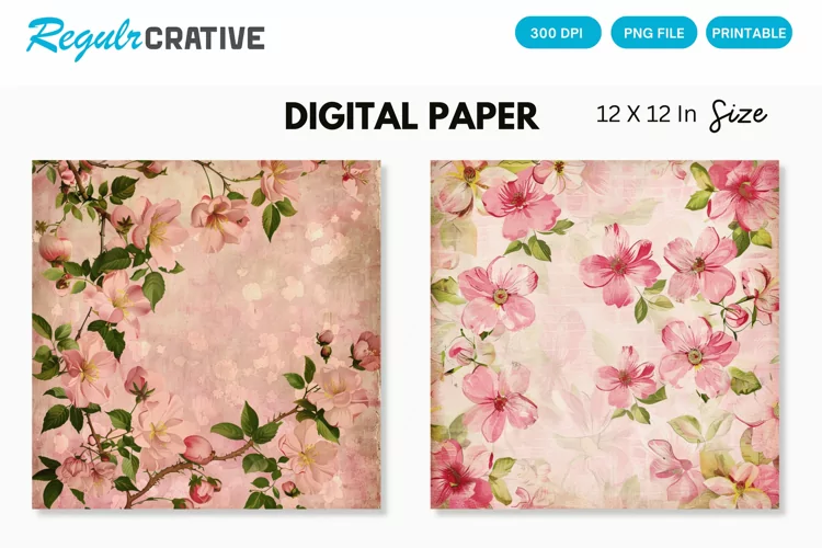 Vintage Pink Floral Seamless Digital Paper