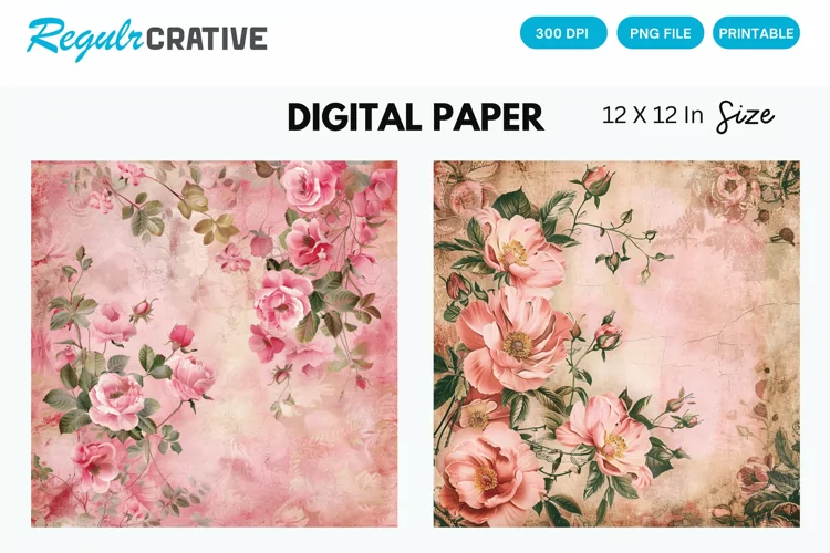 Vintage Pink Floral Seamless Digital Paper