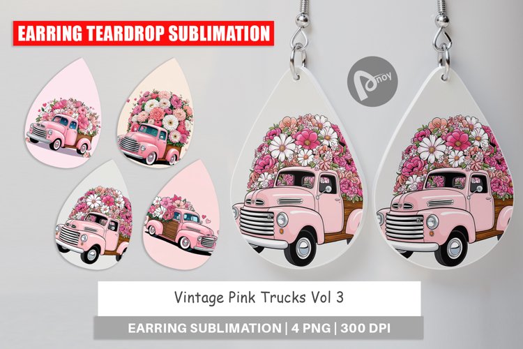 Earring Teardrop Vintage Pink Trucks