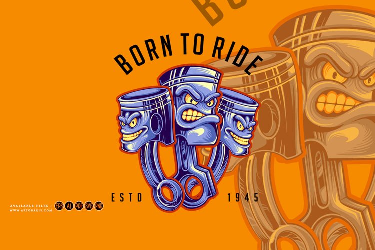 Vintage piston hot rod logo cartoon illustrations example image 1