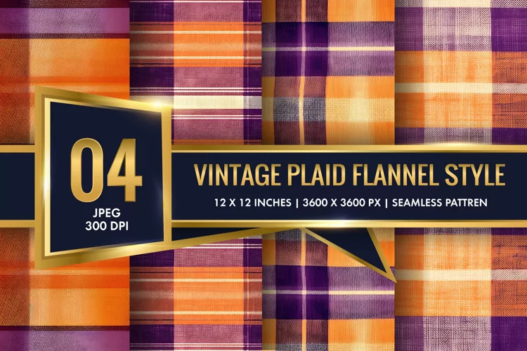 Vintage Plaid Flannel Texture Digital Paper, Vintage Pattern