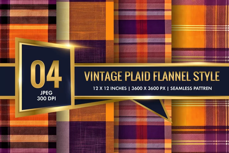 Vintage Plaid Flannel Texture Digital Paper, Vintage Pattern
