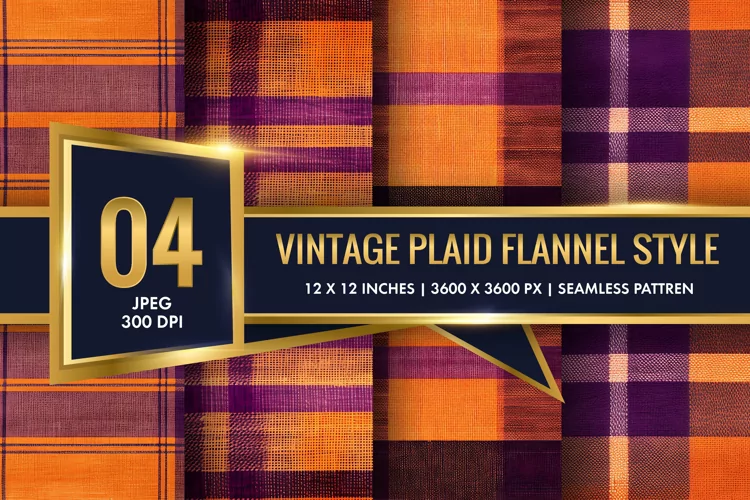 Vintage Plaid Flannel Texture Digital Paper, Vintage Pattern