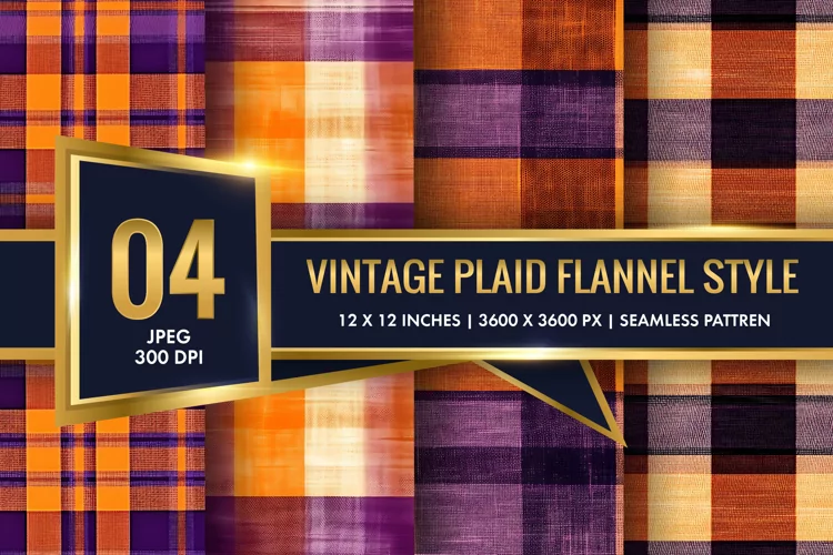 Vintage Plaid Flannel Texture Digital Paper, Vintage Pattern
