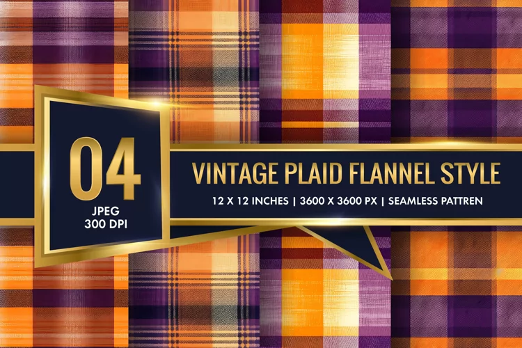 Vintage Plaid Flannel Texture Digital Paper, Vintage Pattern