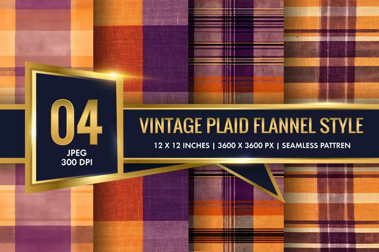 Vintage Plaid Flannel Texture Digital Paper, Vintage Pattern
