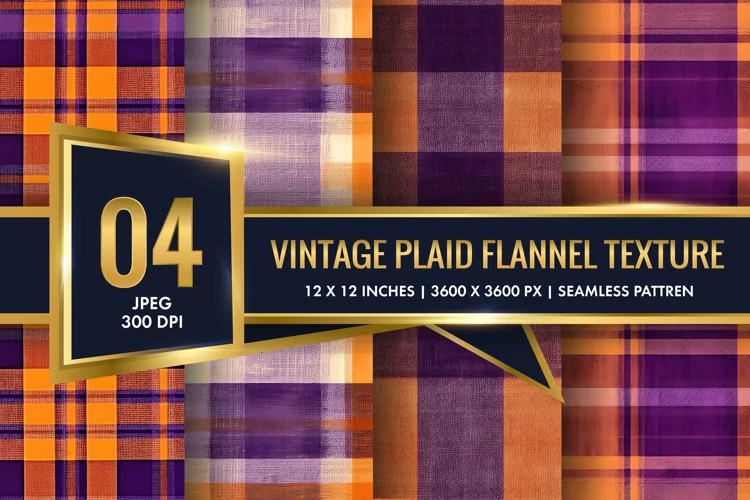Vintage Plaid Flannel Texture Digital Paper, Vintage Pattern