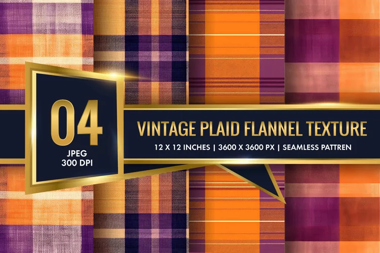 Vintage Plaid Flannel Texture Digital Paper, Vintage Pattern