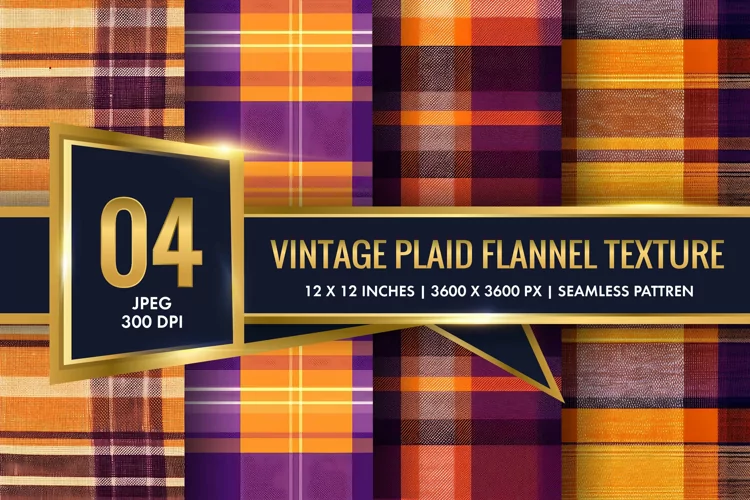 Vintage Plaid Flannel Texture Digital Paper, Vintage Pattern