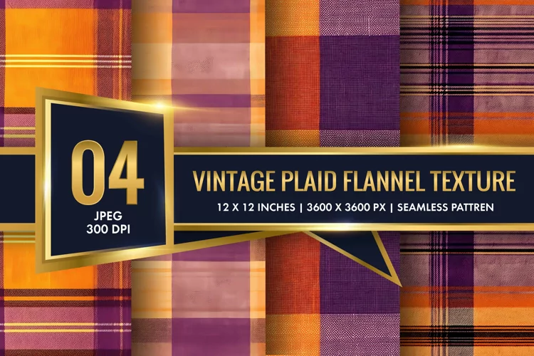 Vintage Plaid Flannel Texture Digital Paper, Vintage Pattern