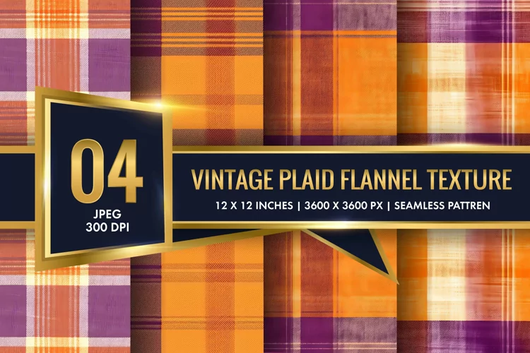 Vintage Plaid Flannel Texture Digital Paper, Vintage Pattern