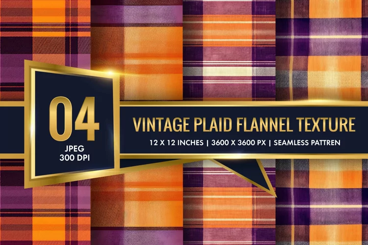 Vintage Plaid Flannel Texture Digital Paper, Vintage Pattern