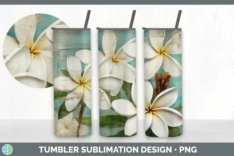 Vintage Plumeria Flowers Tumbler | Sublimation 20 oz Skinny