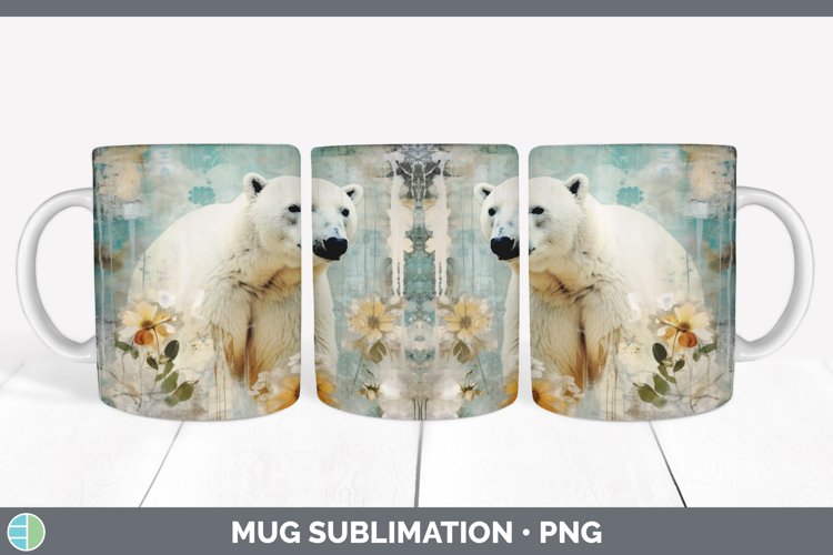 Vintage Polar Bear Mug Wrap | Sublimation Coffee Cup Designs