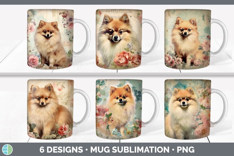 Bundle of six Decoupage Pomeranians Mug Wrap designs.