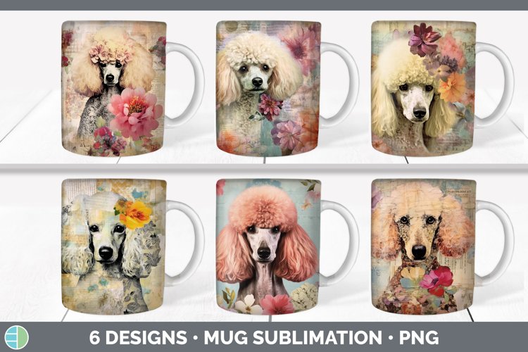 Vintage Poodle Dog Mug Wrap | Sublimation Coffee Cup Designs