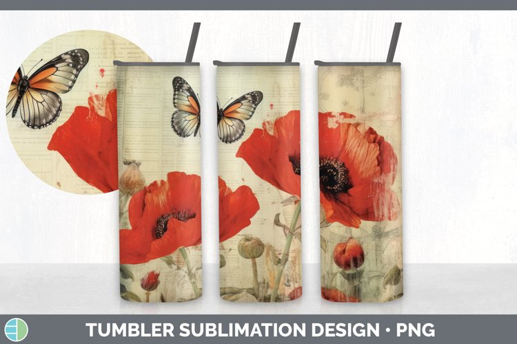 Vintage Poppy Flowers Tumbler | Sublimation 20 oz Skinny Tum