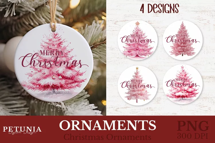 Pink Christmas Tree Ornament | Round Christmas Ornament PNG