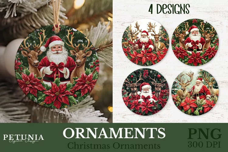 Santa Christmas Ornament | Round Christmas Ornament PNG