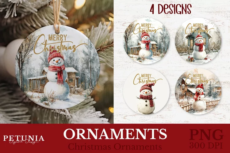 Vintage Snowman Ornament | Round Christmas Ornament PNG