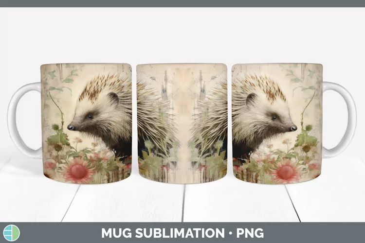 Vintage Porcupine Mug Wrap | Sublimation Coffee Cup Designs