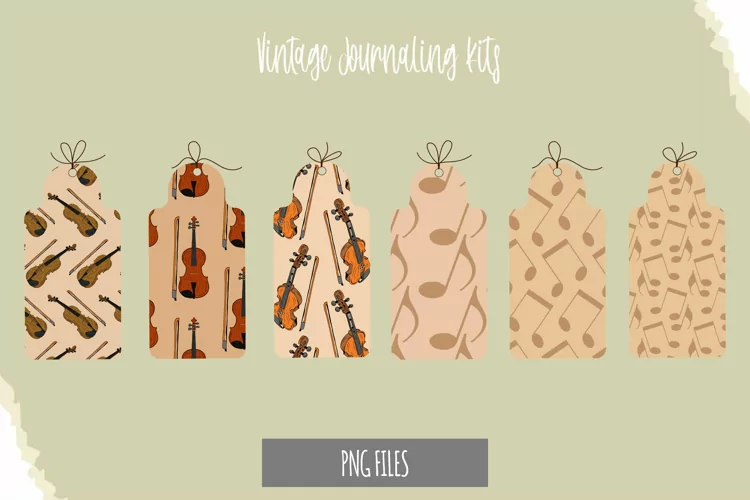 Violin with Vintage Color Seamless Pattern Shaped Tag