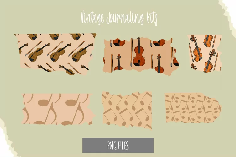 Violin with Vintage Color Seamless Pattern Torn Paper