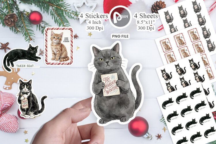 Vintage Postcard Catmas Greetings Sticker example image 1