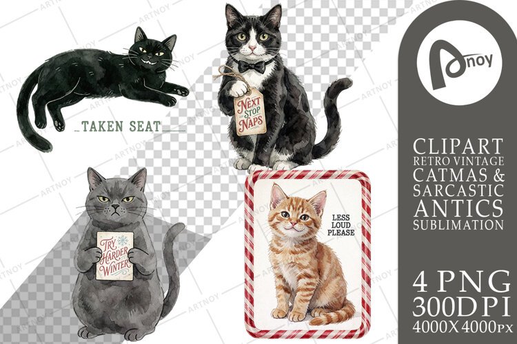 Vintage Postcard Catmas Greetings Sublimation example image 1