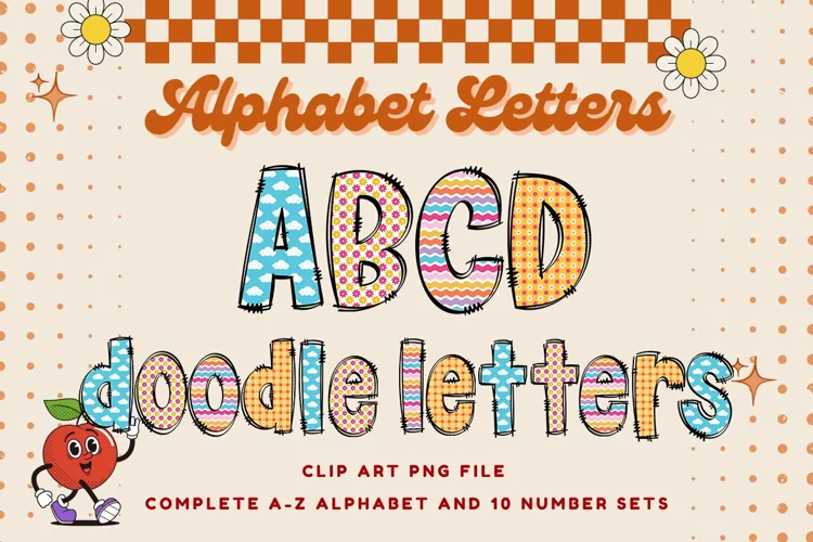 Retro Doodle Alphabet Vintage Boho Letters Sublimation Shirt