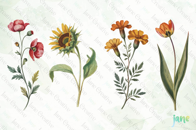 Vintage Pressed Flowers Clipart