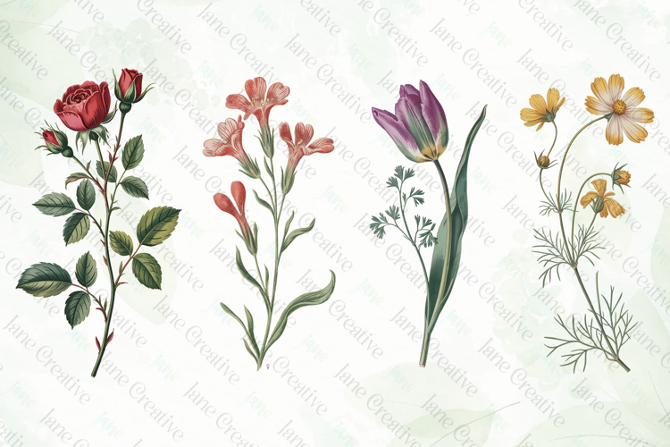 Vintage Pressed Flowers Clipart