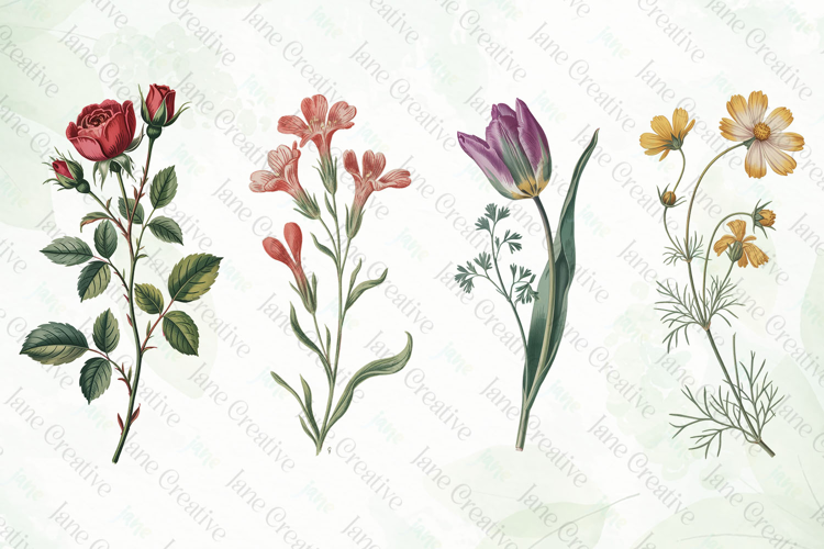 Vintage Pressed Flowers Clipart