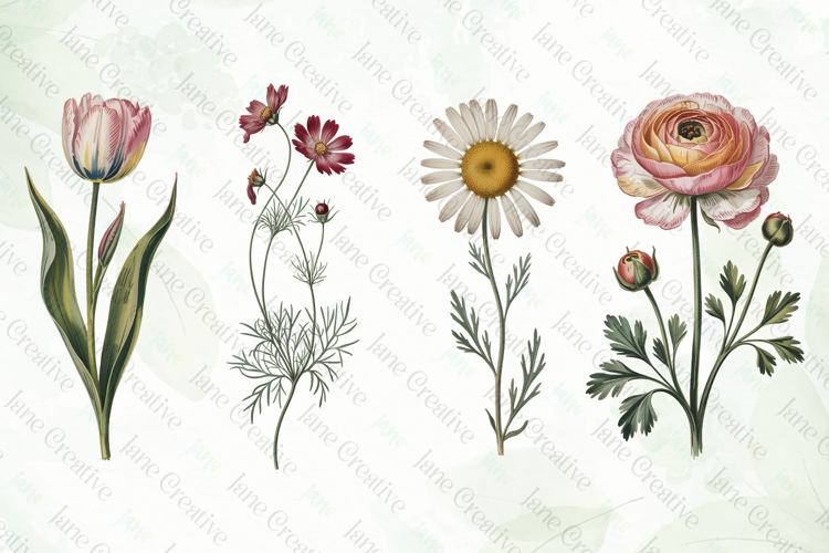 Vintage Pressed Flowers Clipart