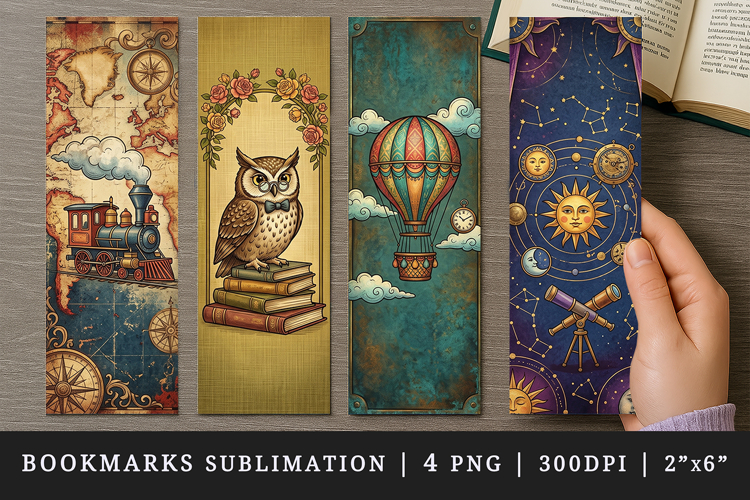 Vintage bookmarks printable sublimation bookmark design