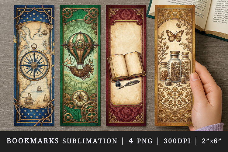 Vintage bookmarks printable sublimation bookmark design